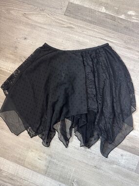 Urban Outfitters Black Asymmetrical Layered Lace & Dotted Chiffon Skirt